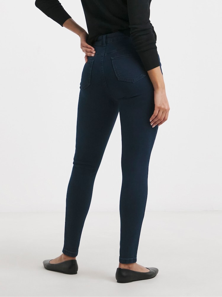 Simply Be Dark Blue High Waist Super Stretch Skinny Jeans - Image 2 of 4 Simply Be Dark Blue High Waist Super Stretch Skinny Jeans - Image 2 of 4