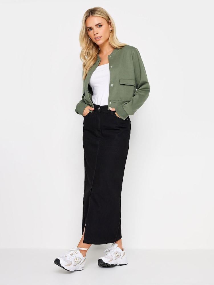 PixieGirl Petite Khaki Green Jersey Bomber Jacket - Image 2 of 4
