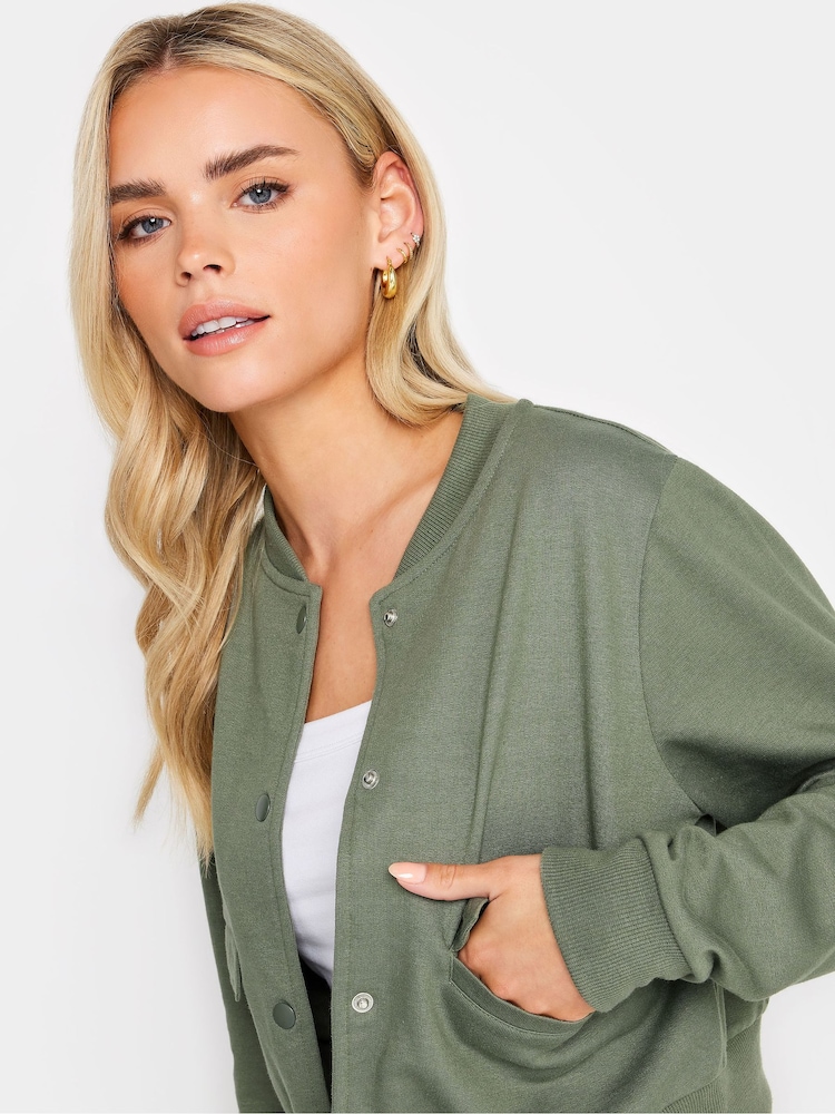 PixieGirl Petite Khaki Green Jersey Bomber Jacket - Image 4 of 4