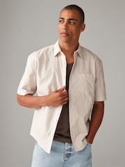 Natural 100% Cotton Stripe Short Sleeve Oxford Shirt - Image 1 of 7