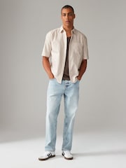 Natural 100% Cotton Stripe Short Sleeve Oxford Shirt - Image 2 of 7