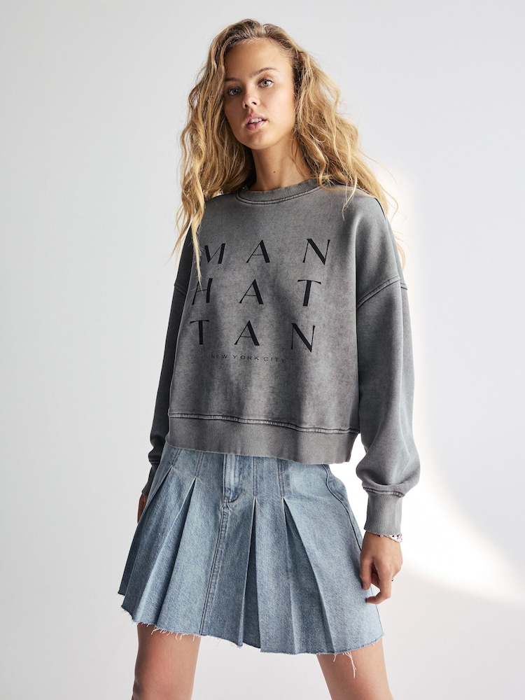 Charcoal Grey Manhattan New York Slogan Washed City Graphic Sweatshirt Jumper - Image 2 of 7