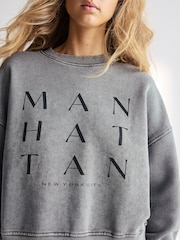 Charcoal Grey Manhattan New York Slogan Washed City Graphic Sweatshirt Jumper - Image 5 of 7