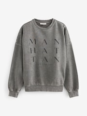 Charcoal Grey Manhattan New York Slogan Washed City Graphic Sweatshirt Jumper - Image 6 of 7