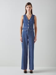 LK Bennett Blue Ami 100% Cotton Denim Wide Leg Trousers - Image 2 of 4