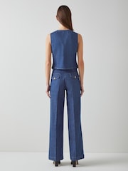 LK Bennett Blue Ami 100% Cotton Denim Wide Leg Trousers - Image 3 of 4