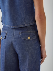 LK Bennett Blue Ami 100% Cotton Denim Wide Leg Trousers - Image 4 of 4