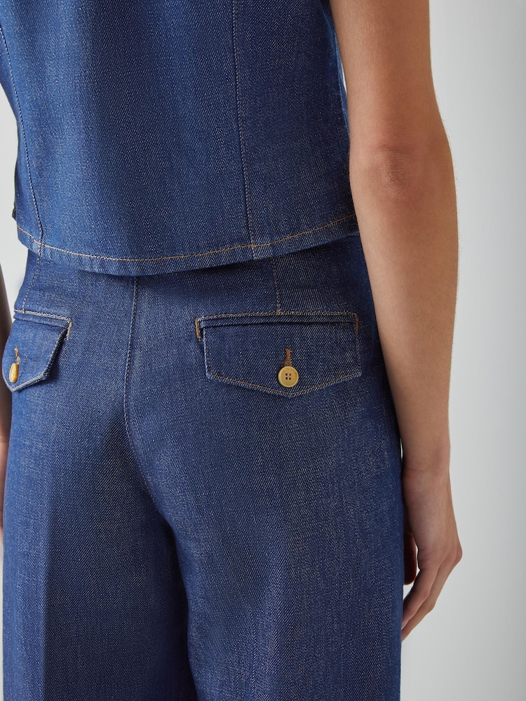 LK Bennett Blue Ami 100% Cotton Denim Wide Leg Trousers - Image 4 of 4