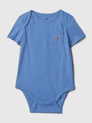 Gap Blue Embroidered Brannan Bear Pocket Short Sleeve Bodysuit (Newborn-24mths) - Image 1 of 3