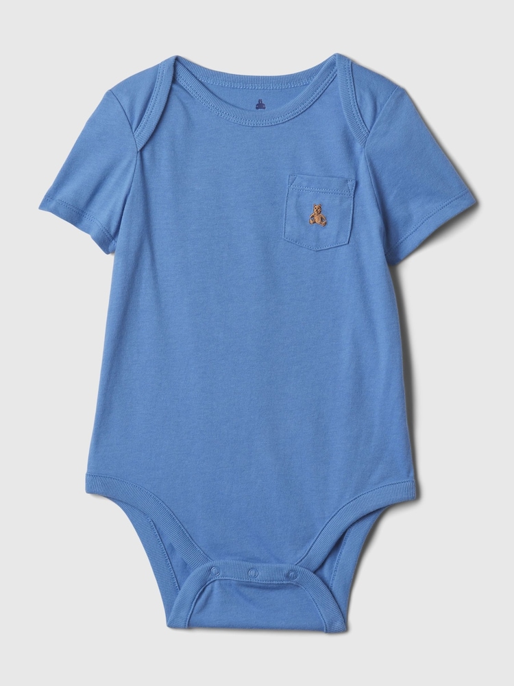 Gap Blue Embroidered Brannan Bear Pocket Short Sleeve Bodysuit (Newborn-24mths) - Image 1 of 3