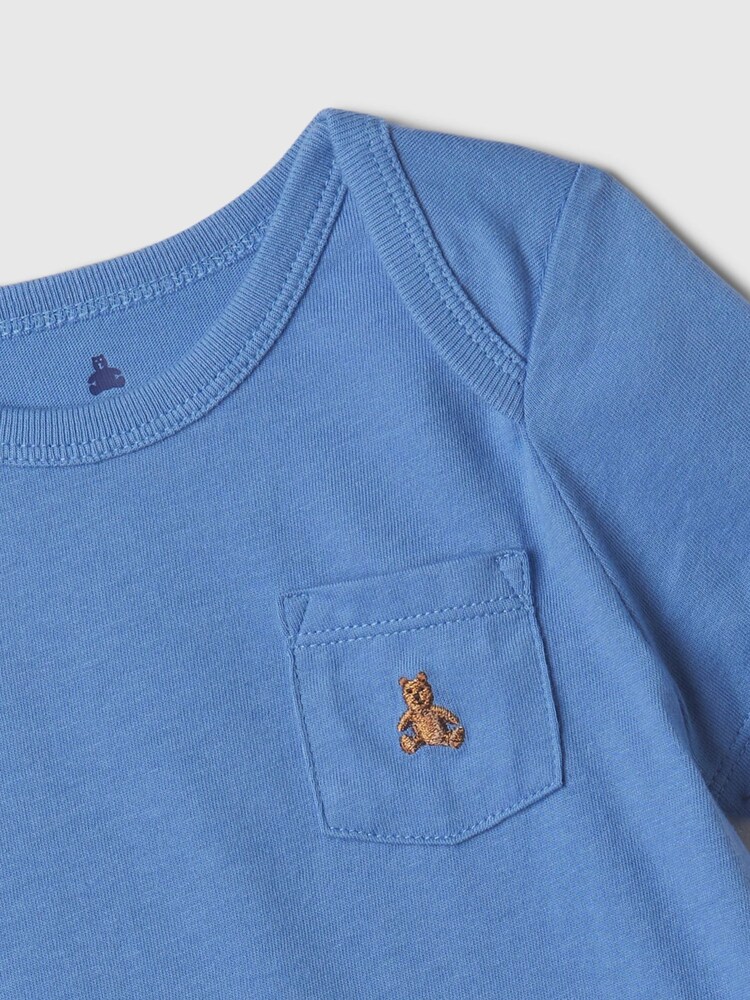 Gap Blue Embroidered Brannan Bear Pocket Short Sleeve Bodysuit (Newborn-24mths) - Image 3 of 3