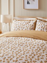 Yellow Ochre Reversible Woodblock Floral 100% Cotton Duvet Cover and Pillowcase Set - Image 2 of 6
