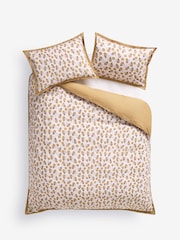 Yellow Ochre Reversible Woodblock Floral 100% Cotton Duvet Cover and Pillowcase Set - Image 6 of 6