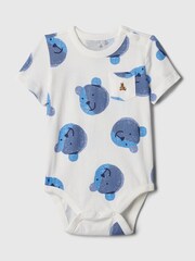 Gap White/Blue Brannan Bear Pocket Short Sleeve Bodysuit (Newborn-24mths) - Image 1 of 3