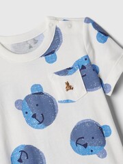 Gap White/Blue Brannan Bear Pocket Short Sleeve Bodysuit (Newborn-24mths) - Image 3 of 3