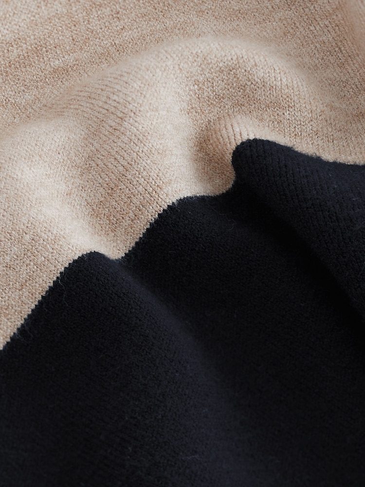 Neutral/Black Stripe Soft Touch Cosy Collared Button Down Polo Sweatshirt - Image 7 of 7