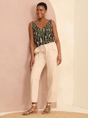 Love & Roses Khaki Animal Green V Neck V Back Woven Vest - Image 4 of 4