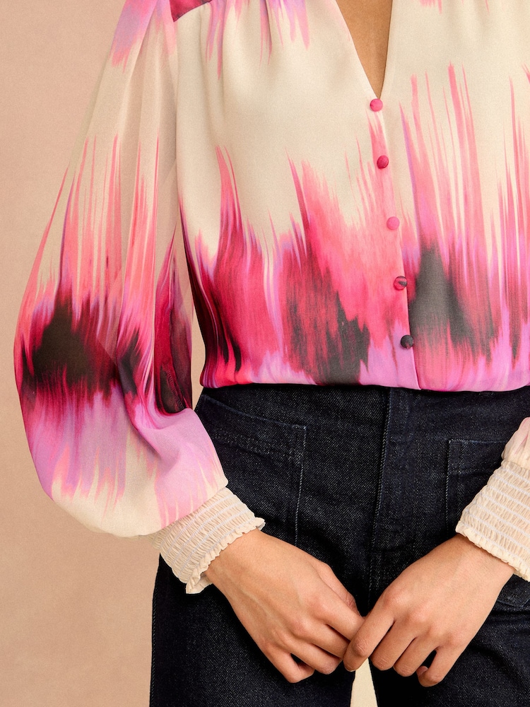 Love & Roses Pink Notch Neck Printed Blouse - Image 2 of 4