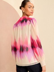 Love & Roses Pink Notch Neck Printed Blouse - Image 3 of 4