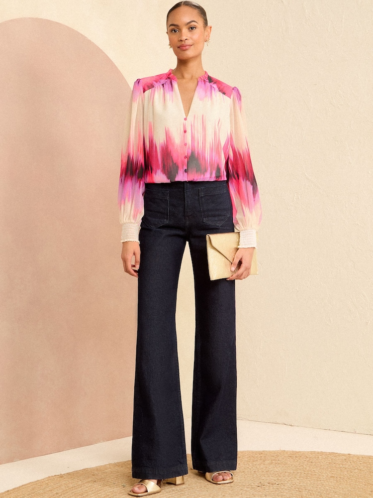 Love & Roses Pink Notch Neck Printed Blouse - Image 4 of 4