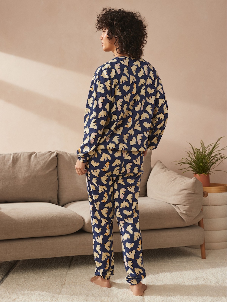 Navy Blue Birds 100% Cotton Long Sleeve Pyjamas - Image 2 of 7
