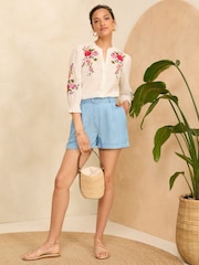 Love & Roses Ivory White Embroidery Embroidered V Neck 3/4 Sleeve Blouse - Image 4 of 4