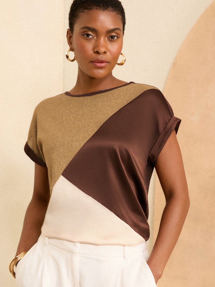 Love & Roses Brown Roll Sleeve T-Shirt - Image 1 of 4