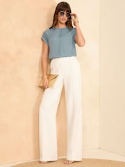 Love & Roses Blue Button Detail Satin T-Shirt - Image 3 of 4