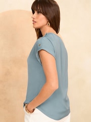 Love & Roses Blue Button Detail Satin T-Shirt - Image 4 of 4