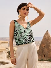 Love & Roses Chocolate Brown Palm V Neck V Back Woven Vest - Image 2 of 4