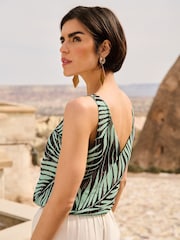 Love & Roses Chocolate Brown Palm V Neck V Back Woven Vest - Image 3 of 4