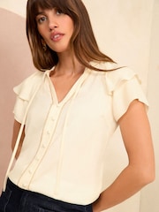 Love & Roses White Satin Ruffle Detail Blouse - Image 1 of 4