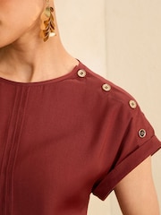 Love & Roses Red Petite Button Detail Satin T-Shirt - Image 2 of 4