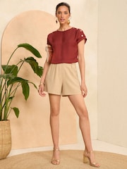 Love & Roses Red Petite Button Detail Satin T-Shirt - Image 4 of 4