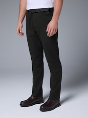 Khaki Green Soft Touch Belted Textured Stretch Chinos Trousers - Image 1 of 11