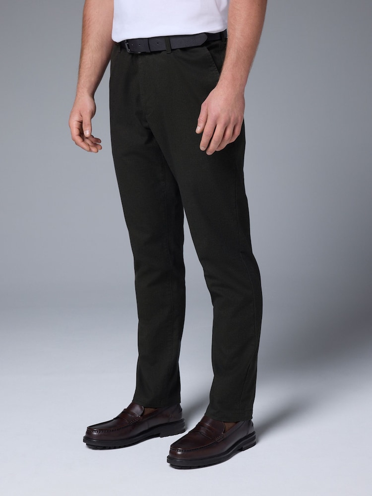 Khaki Green Soft Touch Belted Textured Stretch Chinos Trousers - Image 1 of 11