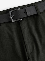 Khaki Green Soft Touch Belted Textured Stretch Chinos Trousers - Image 10 of 11