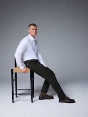 Khaki Green Soft Touch Belted Textured Stretch Chinos Trousers - Image 2 of 11