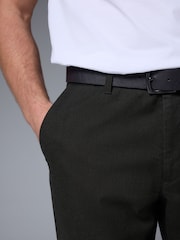 Khaki Green Soft Touch Belted Textured Stretch Chinos Trousers - Image 5 of 11