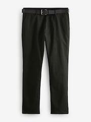 Khaki Green Soft Touch Belted Textured Stretch Chinos Trousers - Image 7 of 11