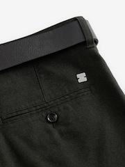 Khaki Green Soft Touch Belted Textured Stretch Chinos Trousers - Image 9 of 11