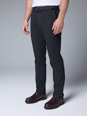 Black Soft Touch Belted Textured Stretch Chinos Trousers - Image 1 of 9