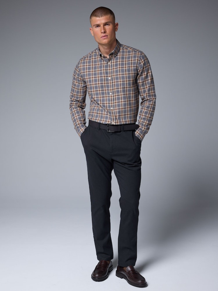 Black Soft Touch Belted Textured Stretch Chinos Trousers - Image 2 of 9