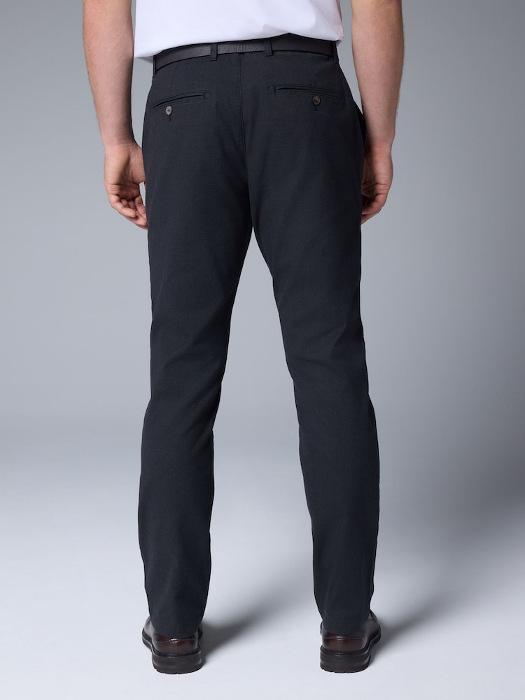 Black Soft Touch Belted Textured Stretch Chinos Trousers - Image 3 of 9