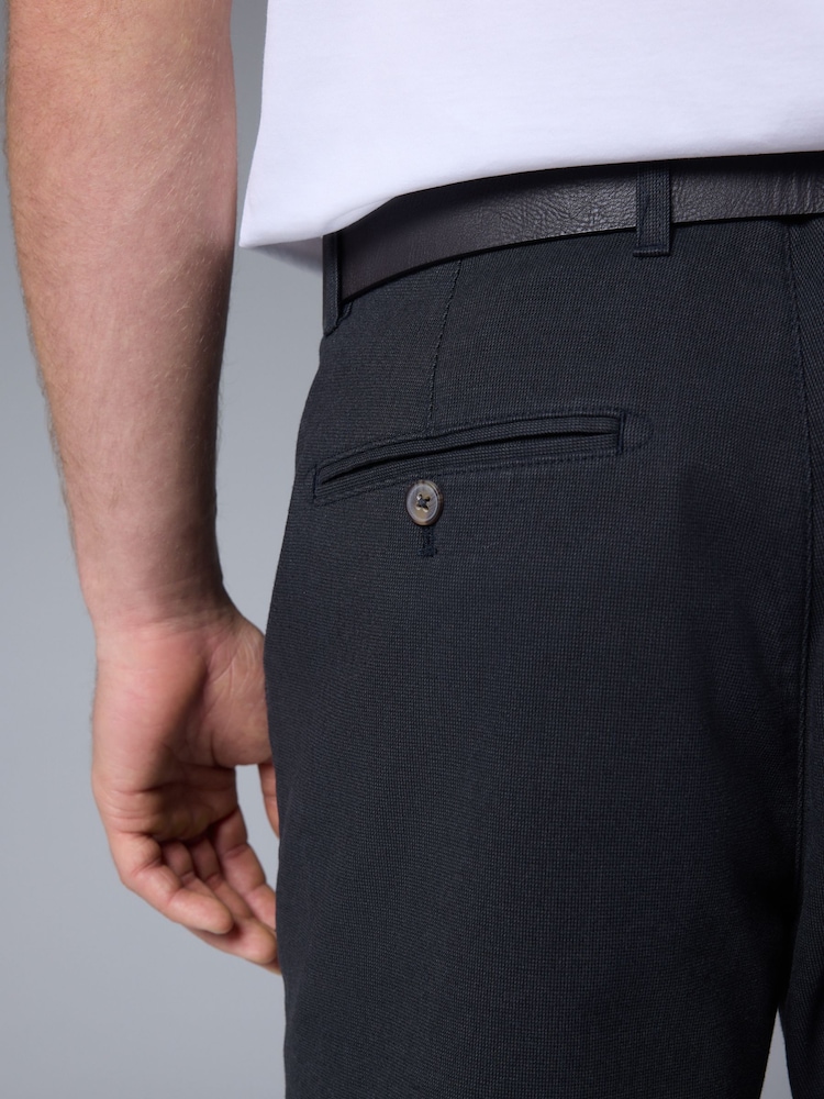 Black Soft Touch Belted Textured Stretch Chinos Trousers - Image 6 of 9