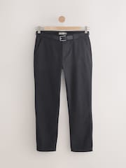 Black Soft Touch Belted Textured Stretch Chinos Trousers - Image 7 of 9