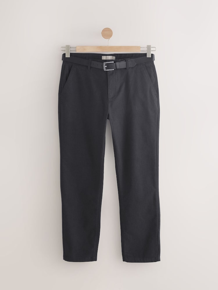 Black Soft Touch Belted Textured Stretch Chinos Trousers - Image 7 of 9