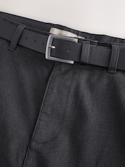 Black Soft Touch Belted Textured Stretch Chinos Trousers - Image 8 of 9