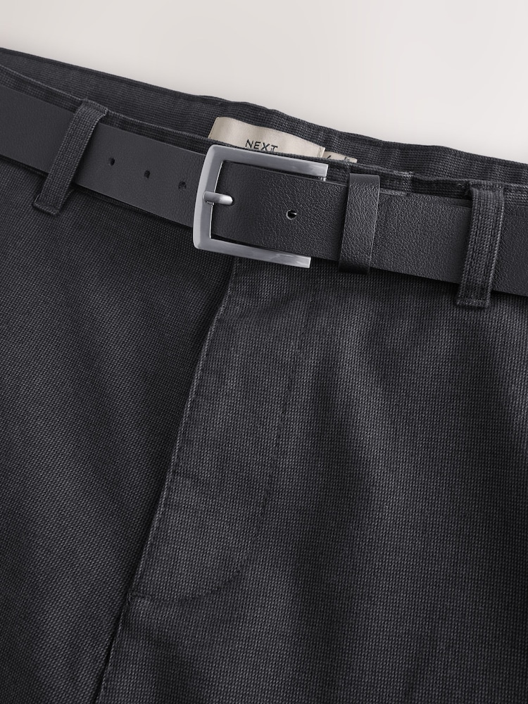 Black Soft Touch Belted Textured Stretch Chinos Trousers - Image 8 of 9