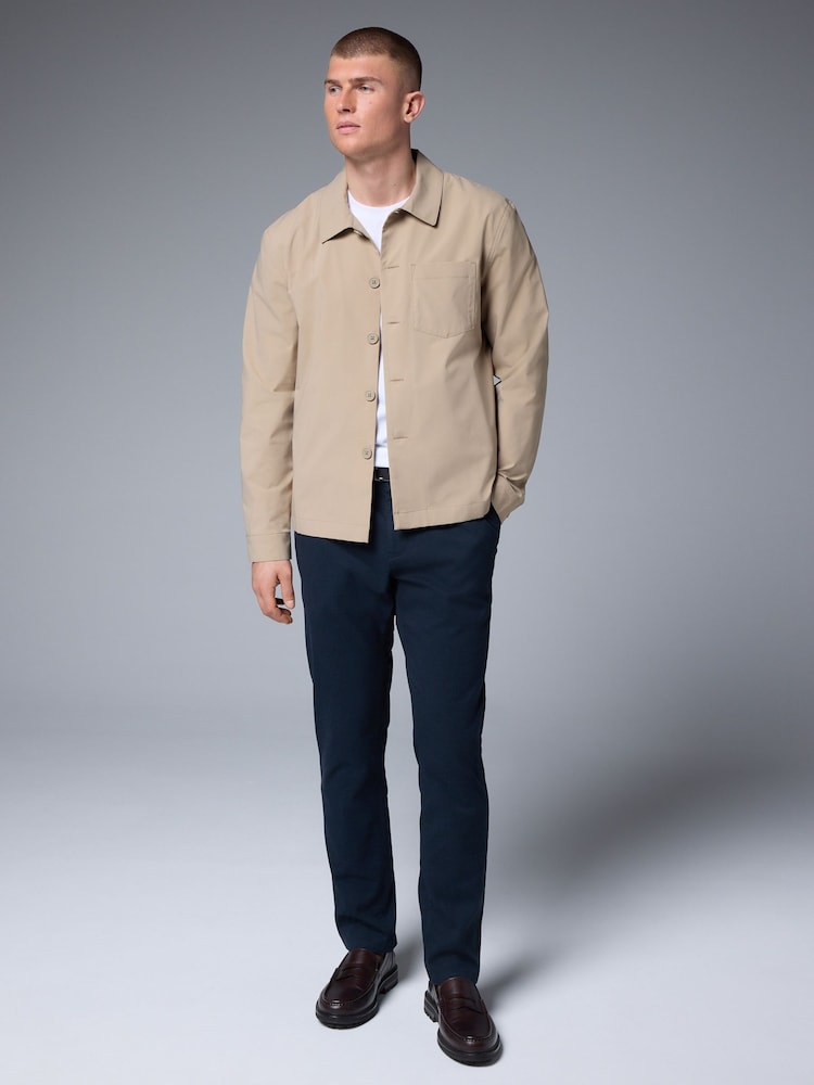Navy Blue Soft Touch Belted Textured Stretch Chinos Trousers - Image 2 of 9